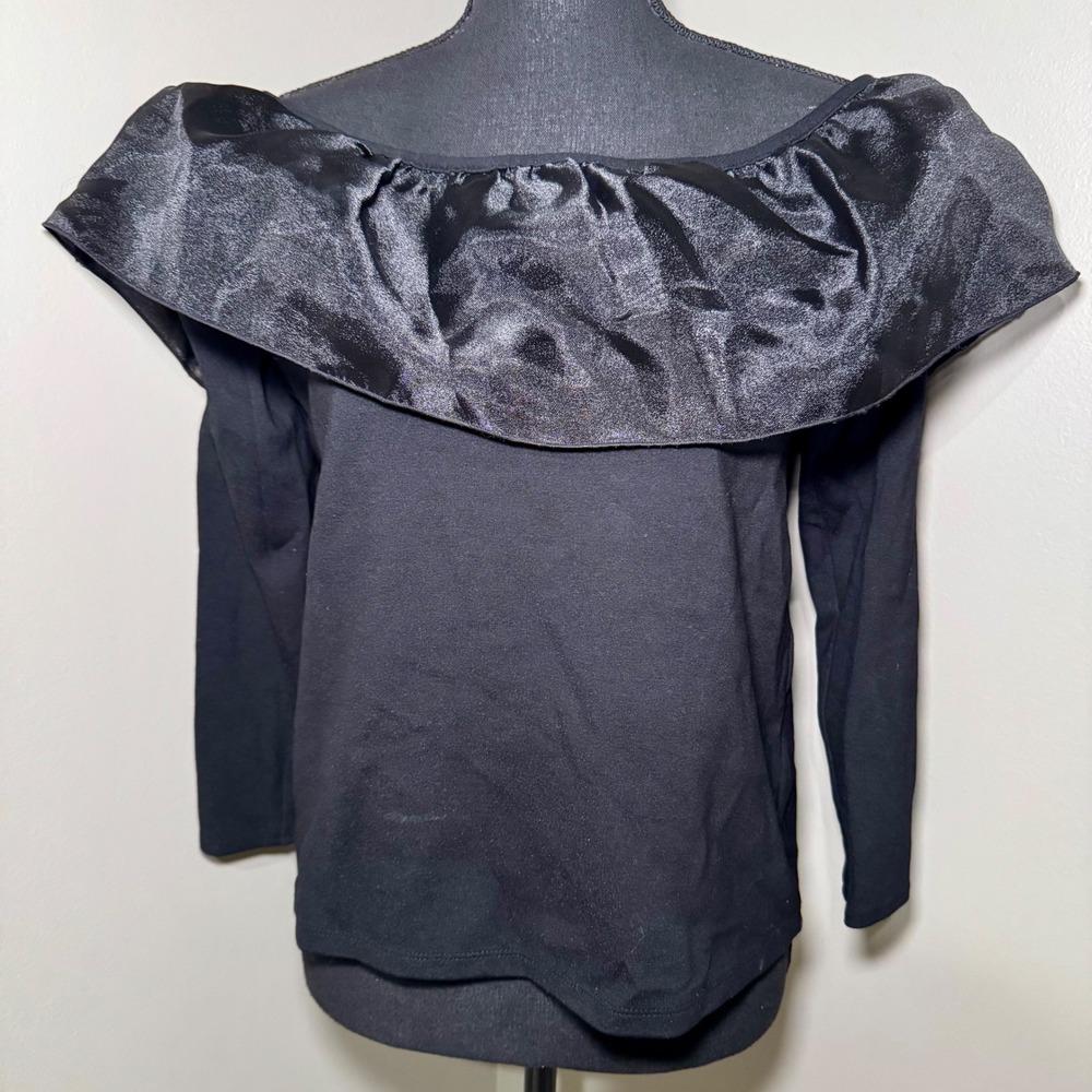 J. Crew Black Off The Shoulder Ruffle Long Sleeve Top Size M